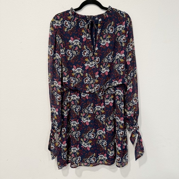 WAYF Navy Blue Floral Long Sleeve Dress L - Picture 7 of 7